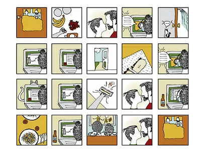 A day in my life illustrations grad school illustration remote work storyboard telework