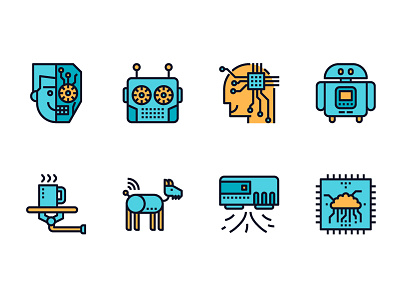 Robotic technology assistant avatar chip coffee dog icon man robot robotics smart technology vacuum