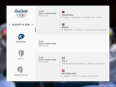 Fencing is on dashboard fencing olympics rio ui