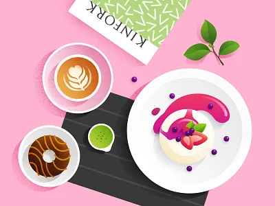 food illustration breakfast brunch coffee dessert donuts flat food illustration kinfork lay