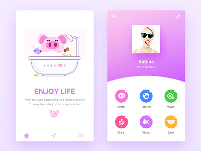 Here180-Enjoy life app color flat interface ios minimal mobile pig science sketch ui ux