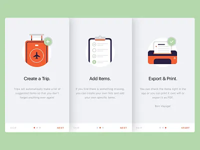 Travel App Walkthrough app icons illustration ios onboard suitcase travel walkthrough