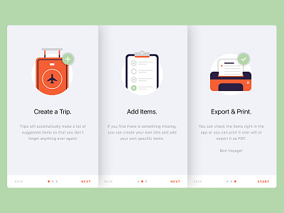 Travel App Walkthrough app icons illustration ios onboard suitcase travel walkthrough