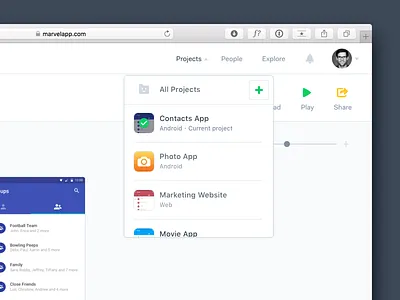 Project drop down: Marvel Design concept android blog post design ios marvel marvelapp medium product prototyping ui ux web
