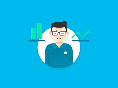 analyst avatar blue data desk fin graphs icon illustration persona specialist tech