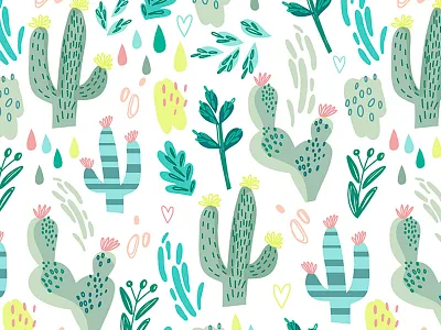 Cacti cute pattern cacti folk marushabelle pattern