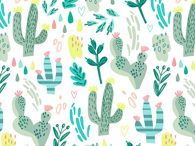 Cacti cute pattern cacti folk marushabelle pattern