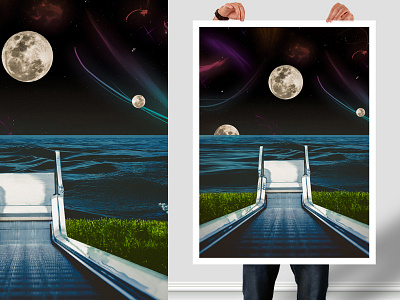 Waters of the Mind abstract collage digital collage escalator manipulation moon photo sky surreal water