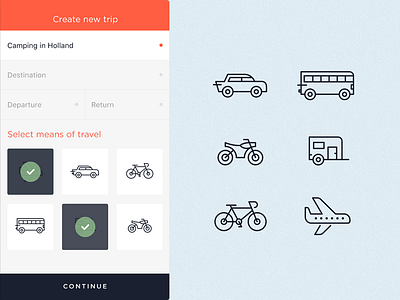 Travel App Icons app bike bus car icons illustration ios onboard plane travel walkthrough