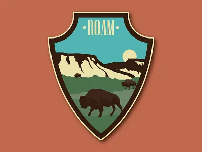 Roam buffalo icon logo park patch roam sticker vector vintage