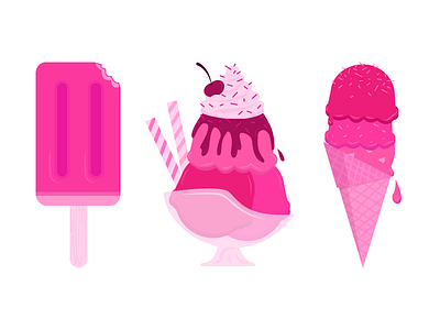 Pink-Flavoured Ice Creams dessert flat ice cream illustration pink popsicle summer sundae vector