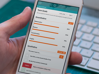 Learner Profile App Goal Interface app charts dashboard flat form goals grades list mobile reorder school tracking