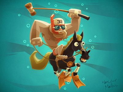 WATER POLO cartoon character horse illustrator monsieur maltais polo vector water waterpolo