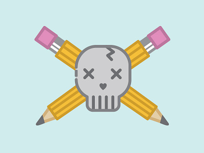 Death by End of Day blue crossbones flat gray illustration pencil pencils pink skull vector work yellow