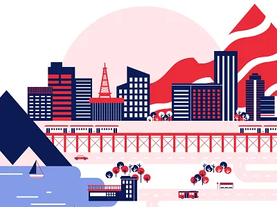 Utopian City buildings city illustration roads skyline tower train trees utopia