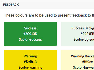 Feedback Colour Palette colour palette css design system html style guide