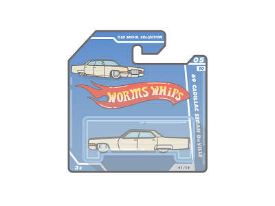 Worms Whips- Cadillac Sedan DeVille cadillac car hotwheels illustration lineart packaging usa vector