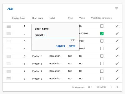 Inline Editing animation file interaction material design table ui ux visual design