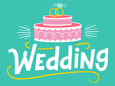 Wedding cake illustration lettering rings wedding