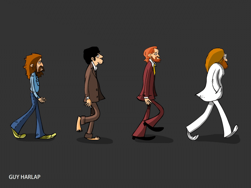 abbey road crossing abbey road animation beatles crossing george harrison guy harlap illustration walking john lennon london music paul mccartney ringo starr