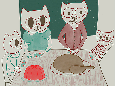 Having Christmas Dinner 100catsdoingthings cat cat drawing cat illustration christmas holiday kitty kitty illustration