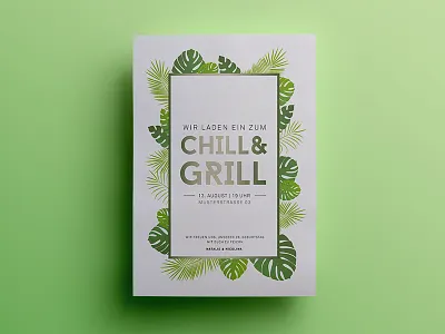 Chill & Grill Party card chill flowers green grill invitation invite party postcard psd sketch summer