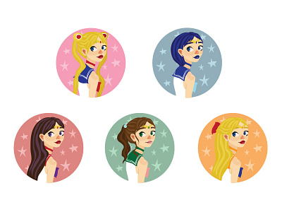 Inner Scouts anime character design icons illustration sailor moon vector