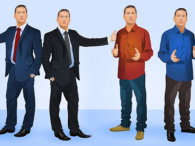 Manager Presenting black blue face illustration man person red shirt standing suit work