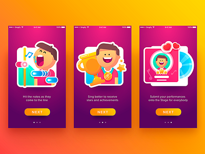 Singify App Tutorial app character colors flat gradien illustration ios music tutorial ui ux walkthrough