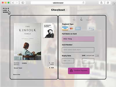 Read like a worm - Checkout Form bold bookshop dailyui ux website design
