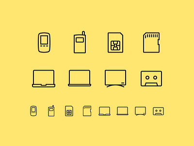 Hardware icons 3 cassette laptop macbook motorola nokia old phone sd sim sony tv