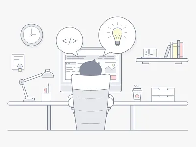 Workplace illustration in linear style branding clean coding design desk flat icon illustration line simple vector workplace