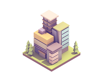 Buildings 3d architecture buildings c4d cinema 4d city isometric model render trees