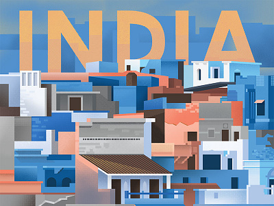 India Travel Poster bricks building color favela halftone india poor sunrise textures twilight