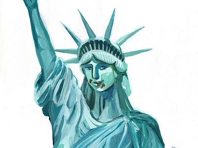 Lady Liberty Swingle acrylic illustration new york city nyc painting statue of liberty teal