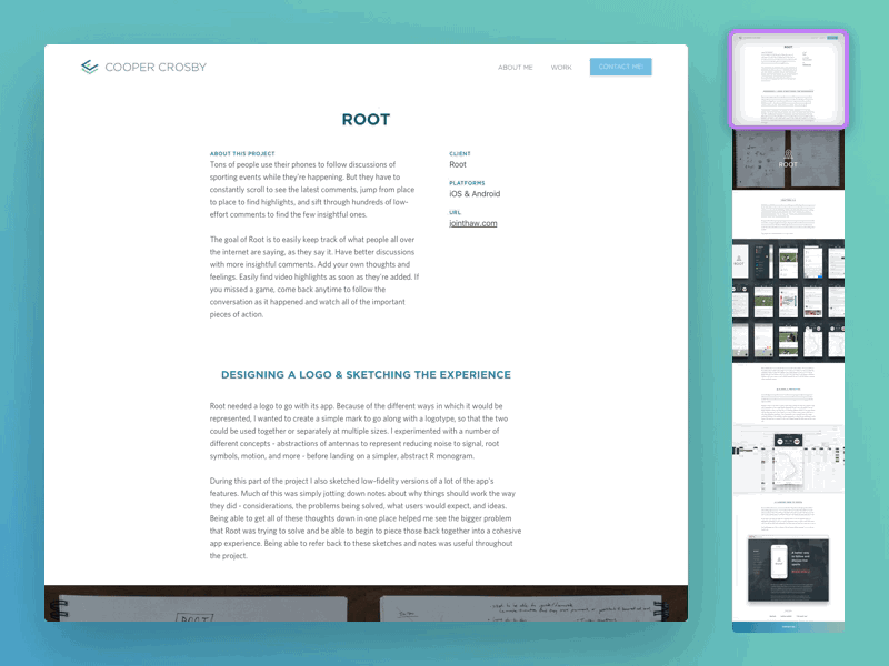 Root portfolio page interface design ios landing page mobile mobile design portfolio ui ui design ux ux design visual design