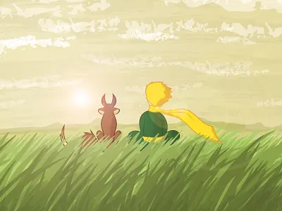 The Little Prince & the Fox art design digital field fox illustration nature paint prince vector