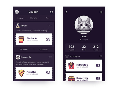 Coupon exchange app coupon exhange food icon trade ui