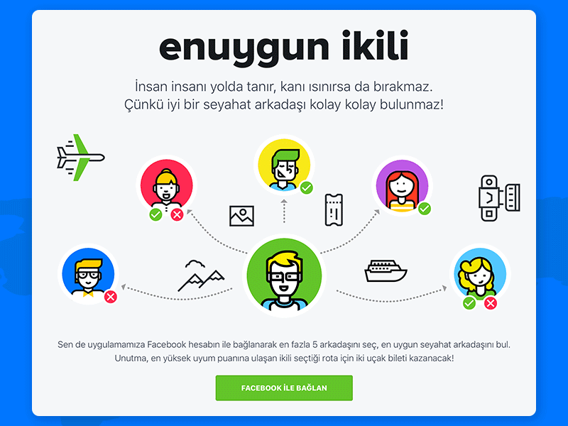 Enuygun ikili - facebook campaign airplane app booking date facebook illustration ticket travel trip user web win