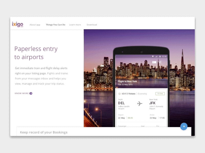 Landing Page animation boarding pass daily ui flights gif hotels ios landing page principle prototype travel trip