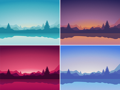 Sunset and sunrise gradient lake mood sunrise sunset trees vector