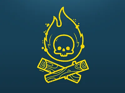 Camp or Die 80s camping fire forest illustration jetpacks and rollerskates logo outdoors skateboard skull tattoo wood