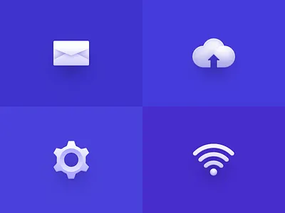 Four icons envelop gear mail setting signal update upload
