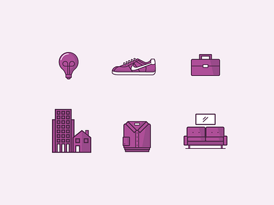 Vendelo Icons building bulb couch fashion house nike shirt shoe skyscraper suitcase
