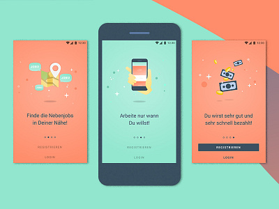 zenjob android app – intro screens android feed goodpatch illustration jobs material design ui zenjob