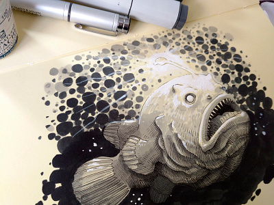 Anglerfish copic doodle fish gouache illustration ink marker moleskine sketch