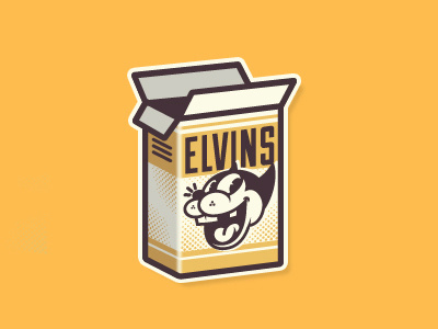 Elvins Business Card box business card cat cereal food halftone retro vector vintage