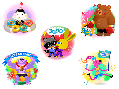 Olympic Stickers 2016 bear boxing brazil brazilian characters cute dog martial arts medal olympics rio