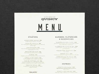 Quincy - Food menu american branding burger cheese design food layout logo menu parametro restaurant studio