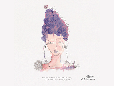 ilustración ciudad de Italo Calvino character design dgkima illustration line watercolor